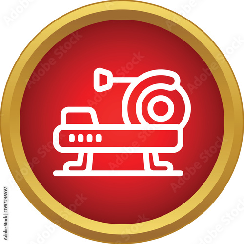 Rowing machine vector icon on a red background with golden frame