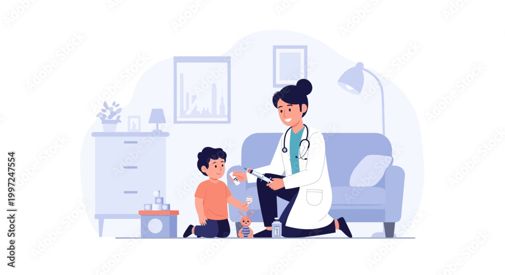 Fototapeta premium Doctor examining child in clinic, pediatric care, healthy childhood, medical checkup