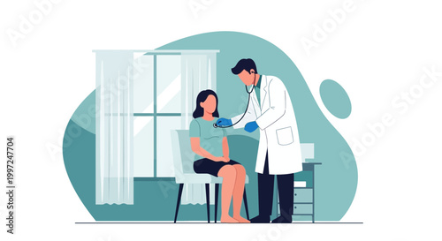 Doctor examining patient with stethoscope in clinic, healthcare concept