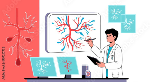 Doctor Explains Lung Anatomy and Bronchial Tree on Screen, Medical Research Concept