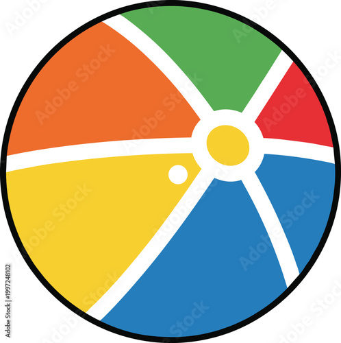 Colorful Beach Ball Icon in Flat Style Vector Illustration for Summer Vacation, Kids Play, Holiday Activities, and Fun Outdoor Design