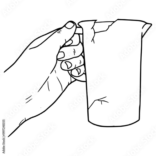 hand holding broken water pitcher illustration hand drawn outline vector