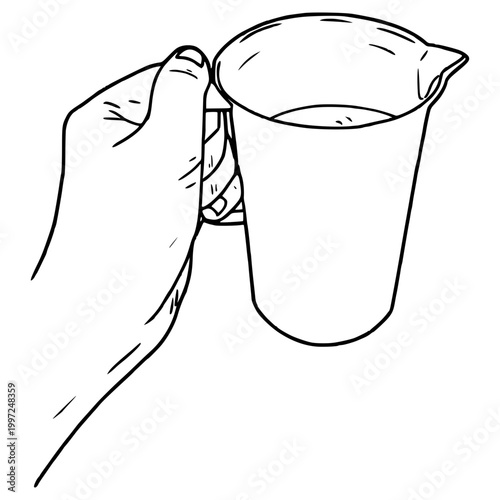 hand holding water pitcher illustration hand drawn outline vector