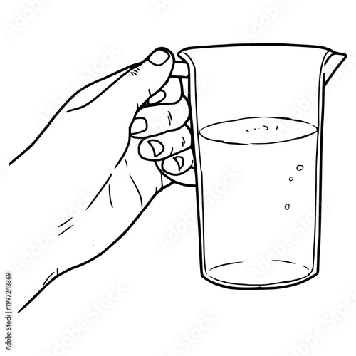 hand holding water pitcher illustration hand drawn outline vector