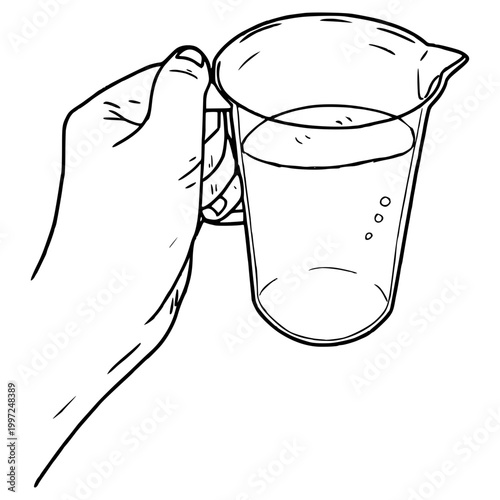 hand holding water pitcher illustration hand drawn outline vector