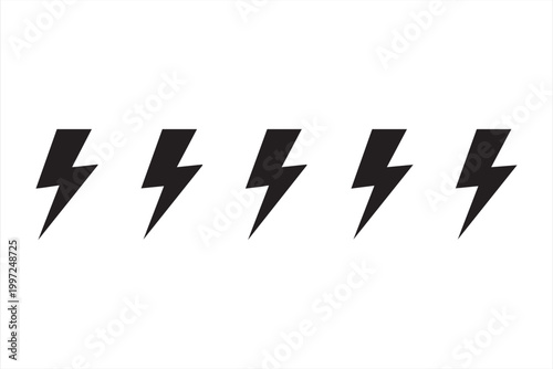 Power bolt icon set for electric charge and voltage warning