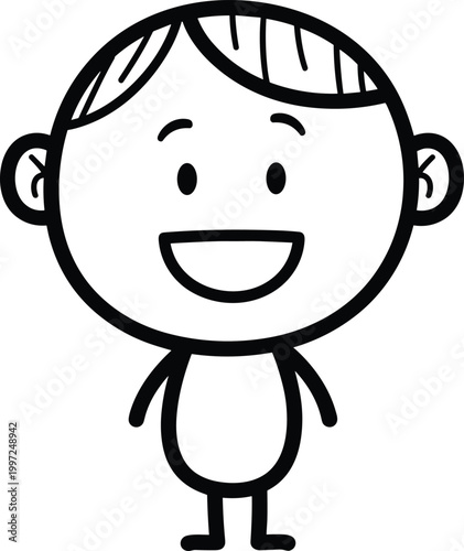 Cute Boy Cartoon Character in Simple Line Art Style Vector Illustration for Kids Design, Children Graphics, Avatar, and Playful Doodle Use