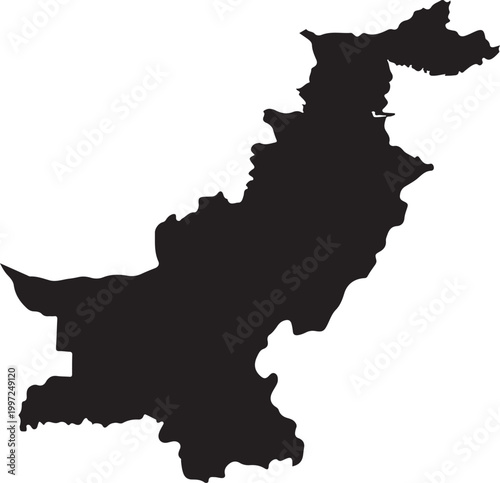 Detailed black silhouette map of Pakistan country isolated on a transparent background set.