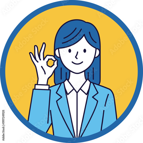 Woman Showing OK Hand Gesture Avatar Vector Illustration in Flat Style for Approval, Positive Feedback, Business Communication, and User Profile Design