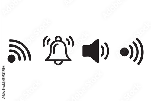 Notification sound icons with bell speaker and signal waves