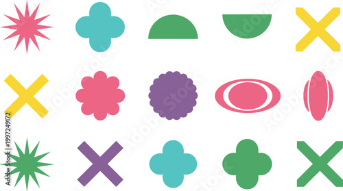 Abstract Shape Icon Set with Colorful Geometric Elements in Flat Style Vector Illustration for Design, Decoration, Patterns, and Creative Graphic Use