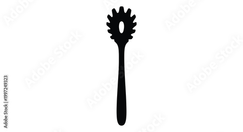 A striking black spaghetti server in profile a minimalist silhouette