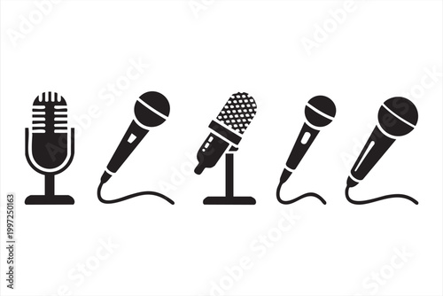 Audio recording icon set for podcast radio and voice communication