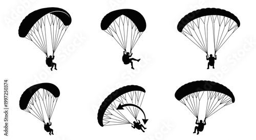 Paraglider silhouettes in various poses