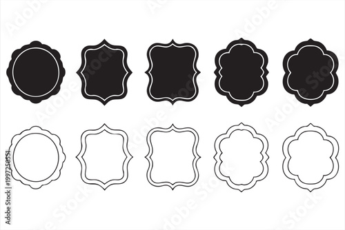 Ornate frame shape set for packaging branding and badge templates