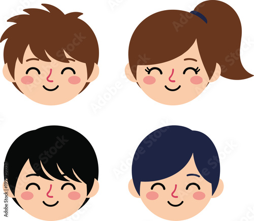 Cute Kids Avatar Icon Set with Smiling Boys and Girls Faces in Flat Style Vector Illustration for Profile, Education, and Cartoon Character Design