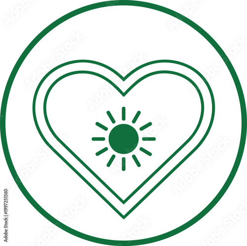 Heart with Sun Icon in Outline Style Vector Illustration for Health, Wellness, Love, Energy, Nature, and Positive Lifestyle Design Concepts