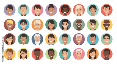 Diverse group of people with different ages and ethnicities smiling and looking happy together