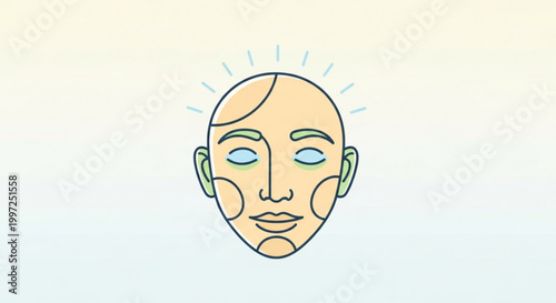 Stylized illustration of a bald human face with glowing effect representing wellness and skincare concepts