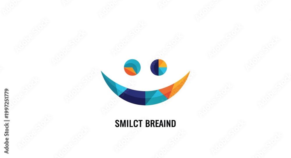 Fototapeta premium Vibrant smiling face logo with geometric pattern and text on white background