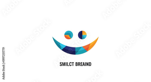 Vibrant smiling face logo with geometric pattern and text on white background
