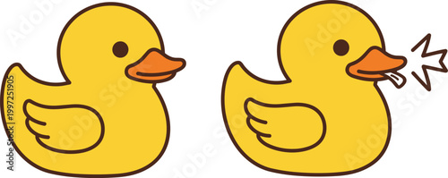 Cute Duck Icon Set in Flat Style Vector Illustration with Quacking Bird Character for Animal Design, Kids Graphics, Farm Theme, and Cartoon Elements