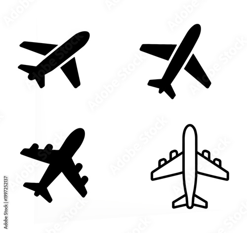 Airplane Icons Set Flight Aircraft Travel Aviation Symbols