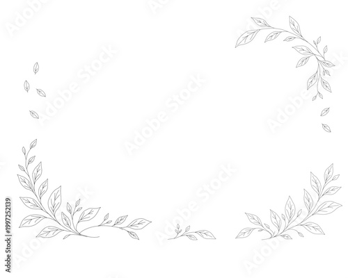 Minimalist tea leaves horizontal frame line art. botanical leaf border wide layout elegant template. clean outline herbal design. natural organic decoration. simple floral banner vector