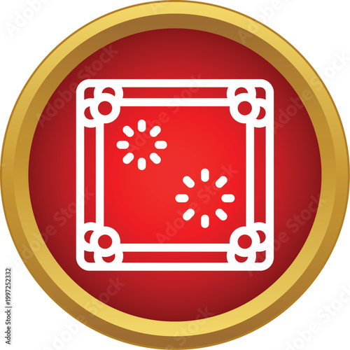 Carrom board square game table outline on a red circular background