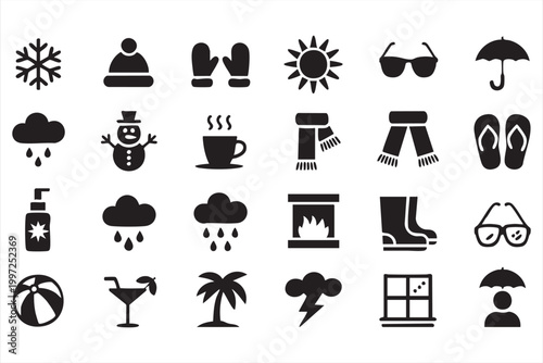 Climate symbols for weather forecast travel and seasonal lifestyle