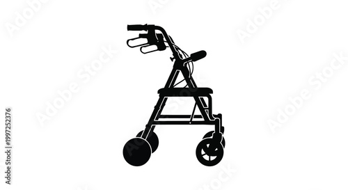 A black silhouette of a rolling walker a mobility aid for seniors silhouette