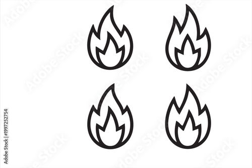 Fire flame icons for heat energy danger and warning concepts