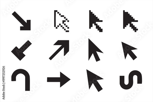 Cursor arrow icons for navigation click and user interface control