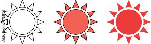 Sun Icon Set in Outline and Flat Style Vector Illustration for Weather Forecast, Summer Season, Climate Symbols, and Environmental Design Use