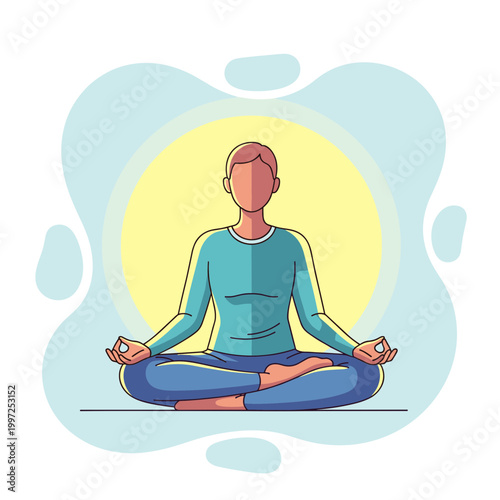 Person sitting in a lotus position, meditating, symbolizing meditation, yoga, relaxation, mindfulness, and mental well-being.
