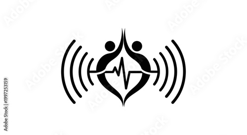 Black and white sound wave logo.