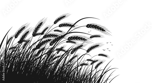 Black silhouette of grass and reeds.