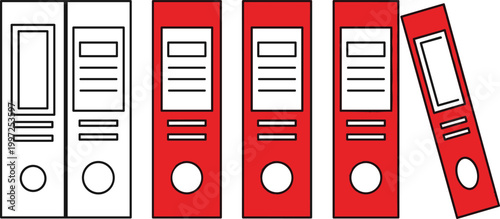 Office Binder Folder Icon Set in Flat and Outline Style Vector Illustration for File Organization, Document Storage, Archive, and Workplace Management Design