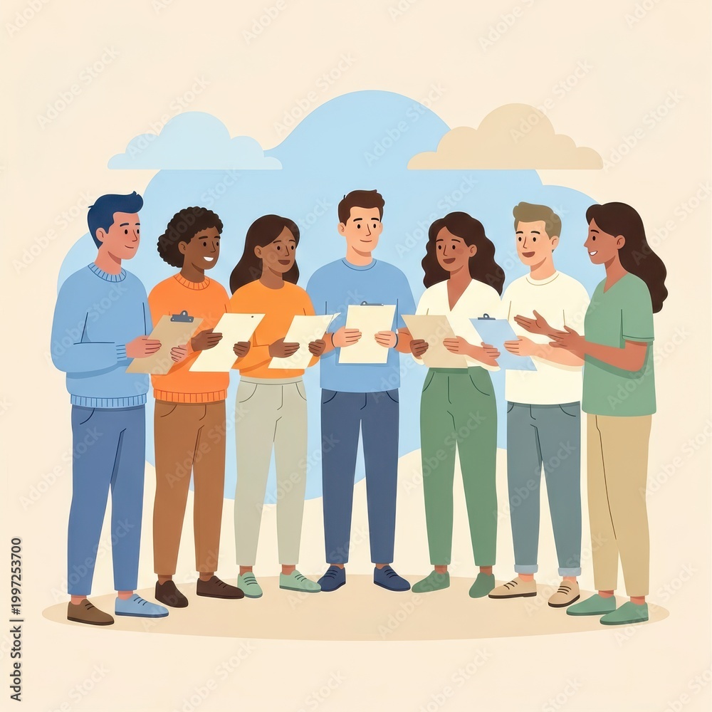 Obraz premium Group of Diverse People Holding Clipboards and Papers
