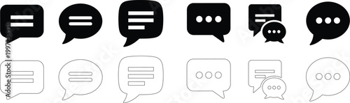 Chat icon set. Collection of outline and filled speech bubbles sign. Messaging symbol for UI, communication apps.
