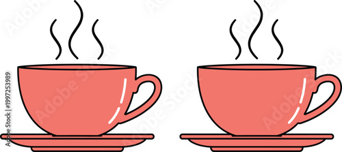 Minimal Coffee Cup Icon Set with Steam in Flat Style Vector Illustration for Hot Beverage, Cafe Menu, Morning Drink, and Food Design Use