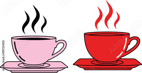 Hot Coffee Cup Icon Set with Steam in Flat Style Vector Illustration for Cafe, Beverage, Morning Drink, and Food Service Design