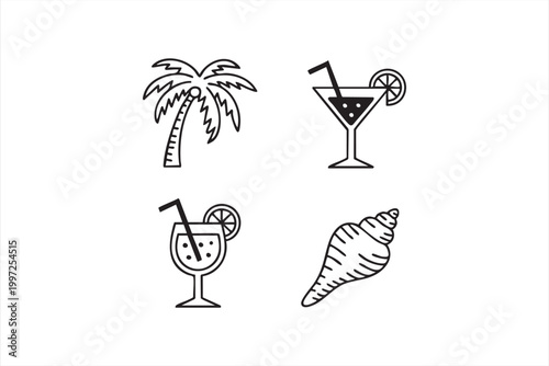 Minimal tropical symbols for vacation leisure and seaside relaxation