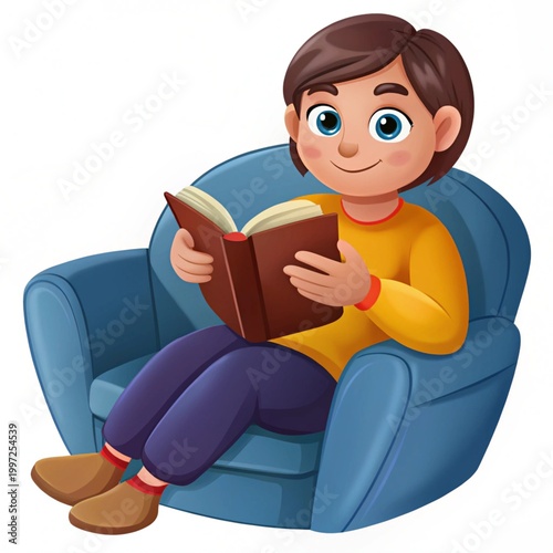 Reading book with tea relaxing illustration