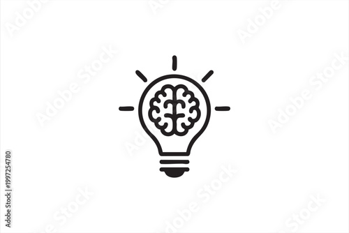 Artificial intelligence concept icon with brain and lightbulb outline