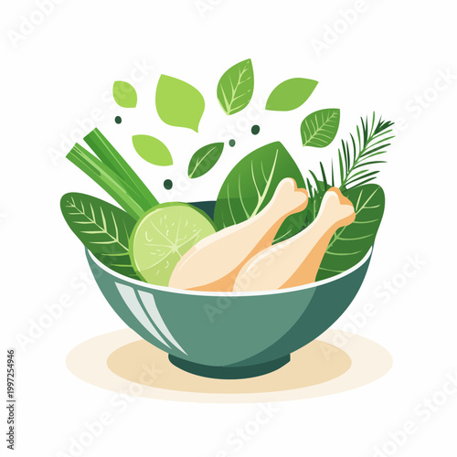 Protein-Bowl mit Hähnchen und grünem Frühlingsgemüse