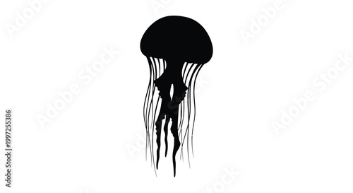 Minimalist depiction of a jellyfish with flowing tentacles a striking silhouette