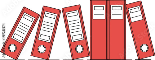 Office Binder Folder Icon Set in Red Flat Style Vector Illustration for File Organization, Document Storage, Archive, and Workplace Management Design