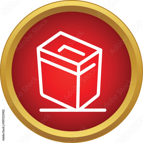 Ballot box on a red background with a golden border icon representing democracy and selection