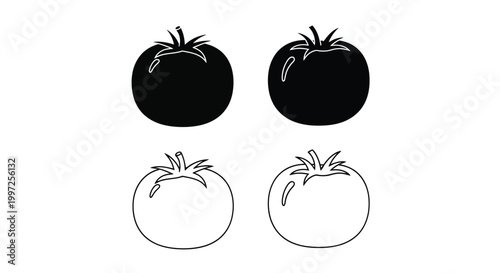 tomato silhouette with stem and leaf details